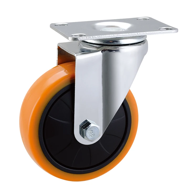 Top Plate Double Ball Bearings 100kg Moving Load Weight Orange PU 100mm Swivel Caster Wheel