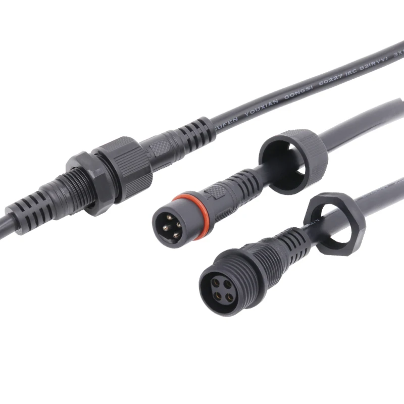 4PIN Waterproof Plastic Round PVC female panel Mounted M19 4Pin Led Connector IP65 Customized Terminal Wires Cable End
