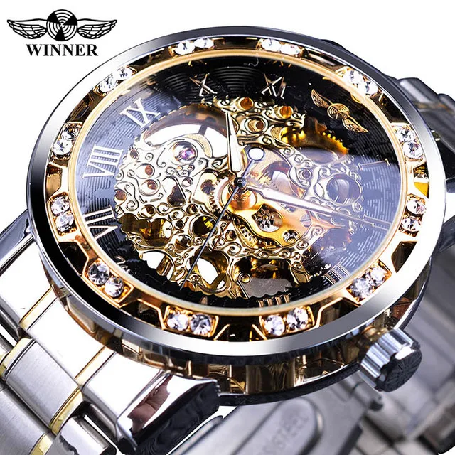 Winner Модные прозрачные светящиеся часы королевский дизайн MenTop reloj роскошные мужские наручные механические