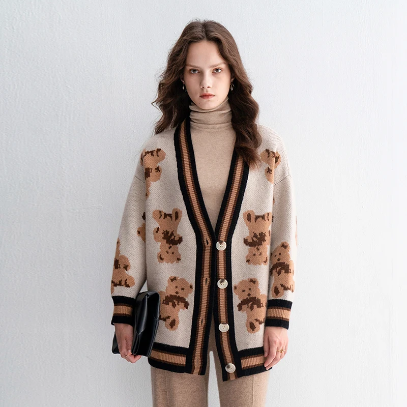 Custom cashmere cardigan sweater oversized sweater women loose cashmere cardigan women