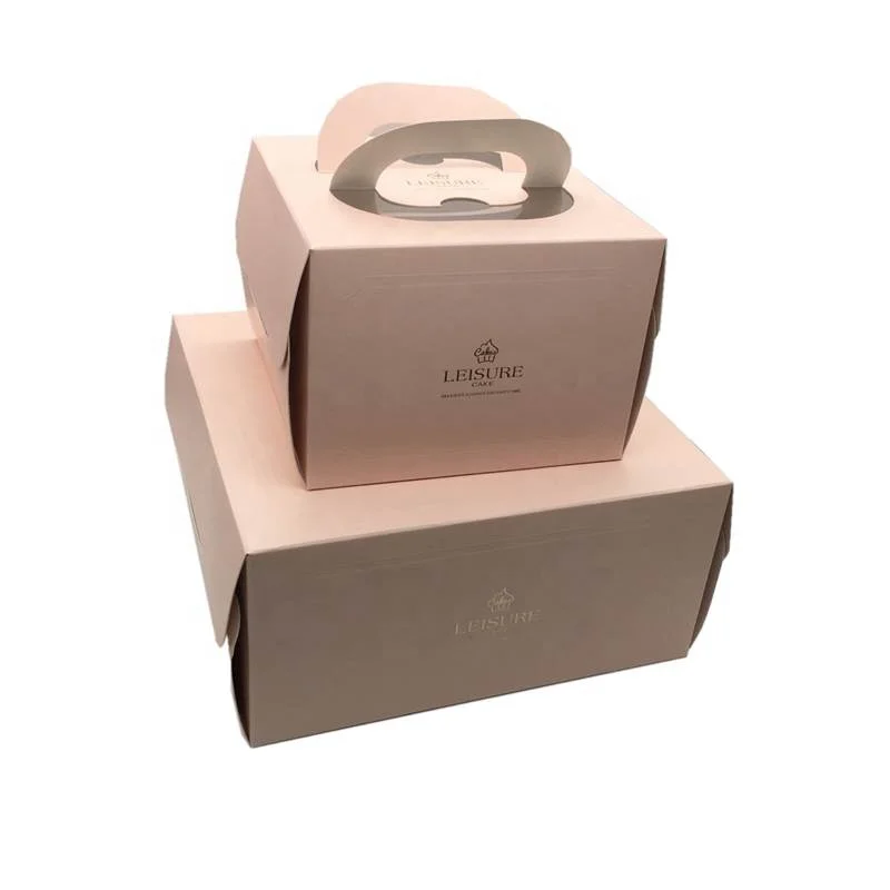 Adorable delicate creative foldable paper handle square paper cake packaging box with clear transparent pvc window two side open