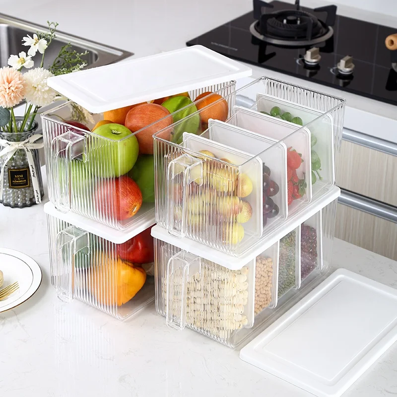 GPPS food-grade kitchen refrigerator organizer freezer transparent stackable 4 pack plastic food storage container
