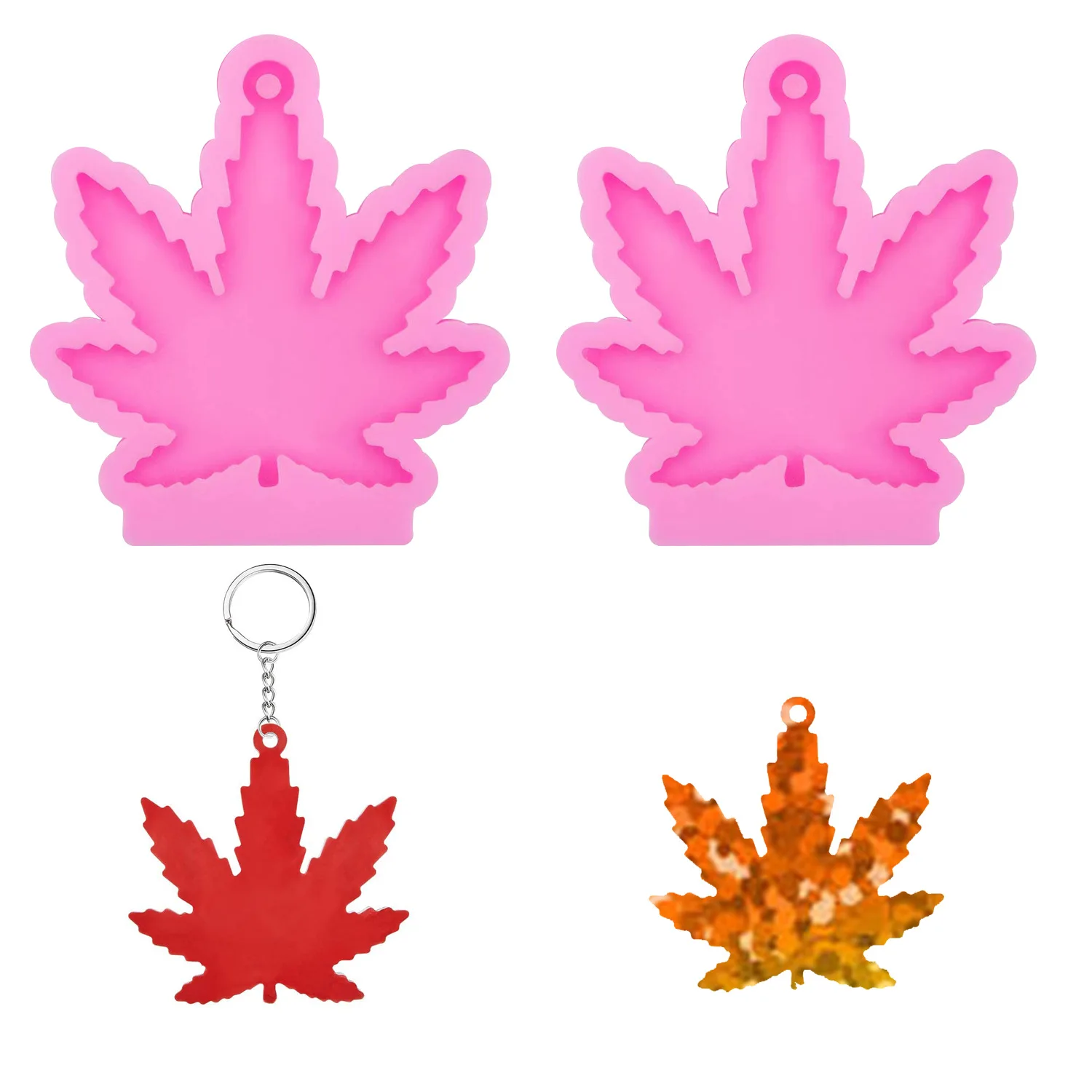 Resin Weed Baking Keychain Molds Silicon Making Keychains Maple Leaf Silicone Mold
