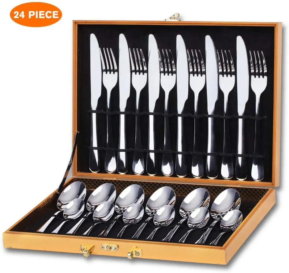 Sale Luxury Gold Restaurant Stainless Steel Cutlery 24pcs Set With Case