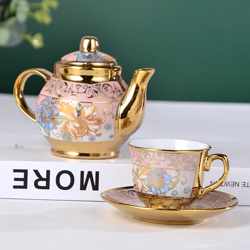 Luxury  Porcelain Coffee Tea Set Gold Decor Ceramic Tea Pot and Cup Five set European style coffee tea sets