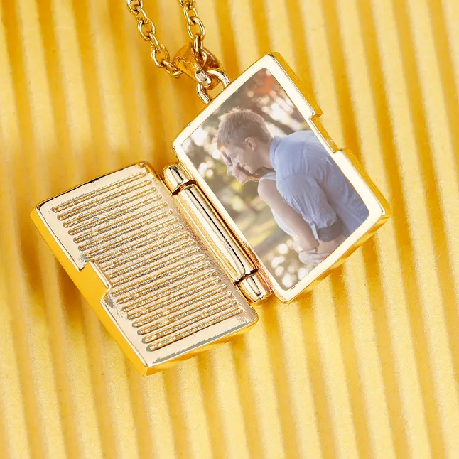 Valentines Day Necklace Wholesale Copper Material Gold Album Envelope Necklace DIY Color Printed Pendant Necklace