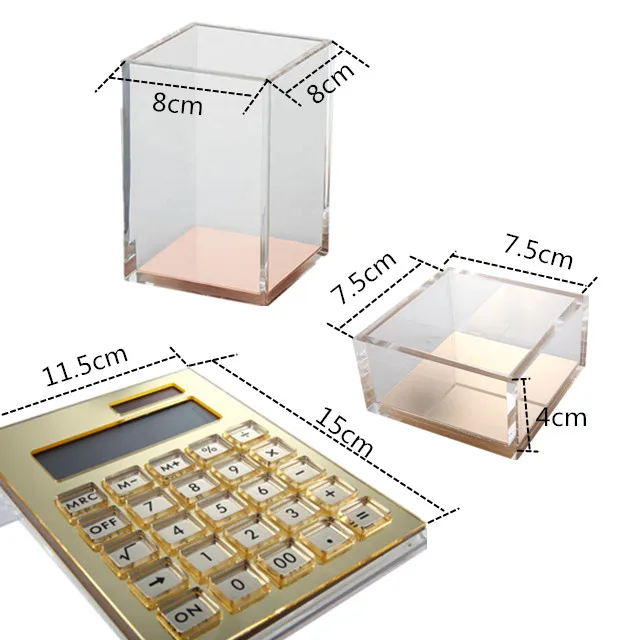 Custom Logo Manufacturer Table Decorate With Calculator Acrylic Office Table Stationery Set