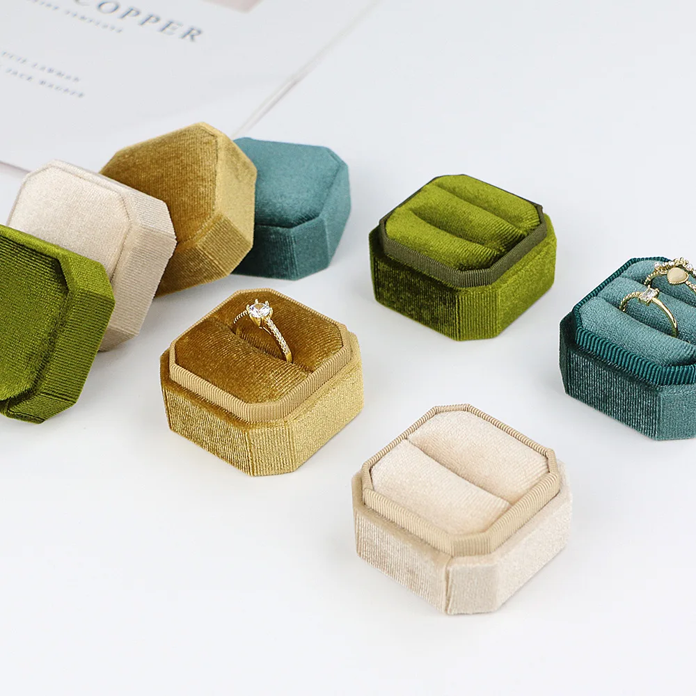 Hot Sale High Quality Small Cute Octagon Corduroy Rings Box Jewelry Box Gifts Box