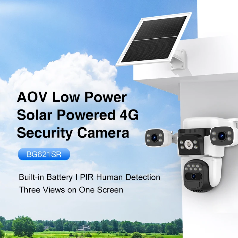 BG621SR 9MP 4G Battery Outdoor Three-Lens Zoom Outdoor PTZ Camera Night Vision Full Color Two Way Voice 4G Solar Outdoor Camera