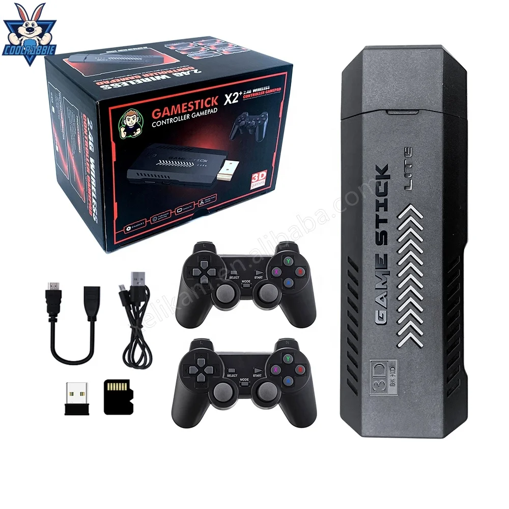 CoolRabbie X2+ Game Stick 4K GD10 X2 Plus Retro Video Game Console HD 64GB 37000 Mini Classic Gaming Console For PSP/N64/PS1