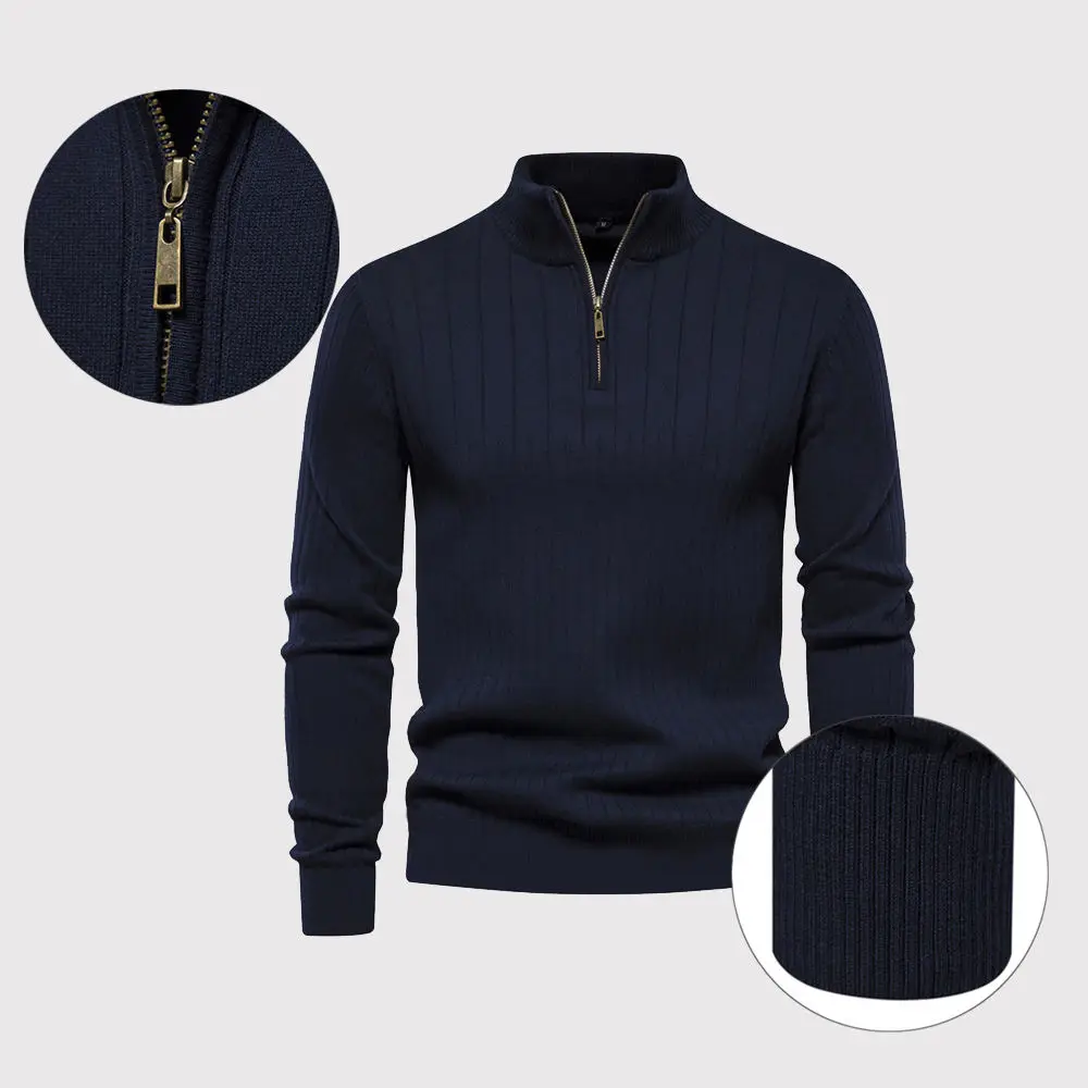 OEM Half Zip Pullover Cotton Sweater Male Custom Logo Men Fashion Turtleneck 1/4 Quarter Zipper Knitted Sweater