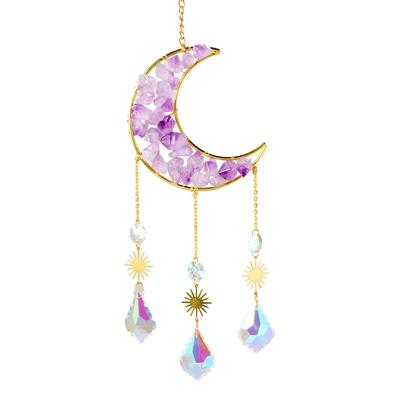 Hotsale Colorful Hanging Sun Catcher with Chain Pendant Ornament Crystal Balls Moon Dream Catcher for Window Home Garden