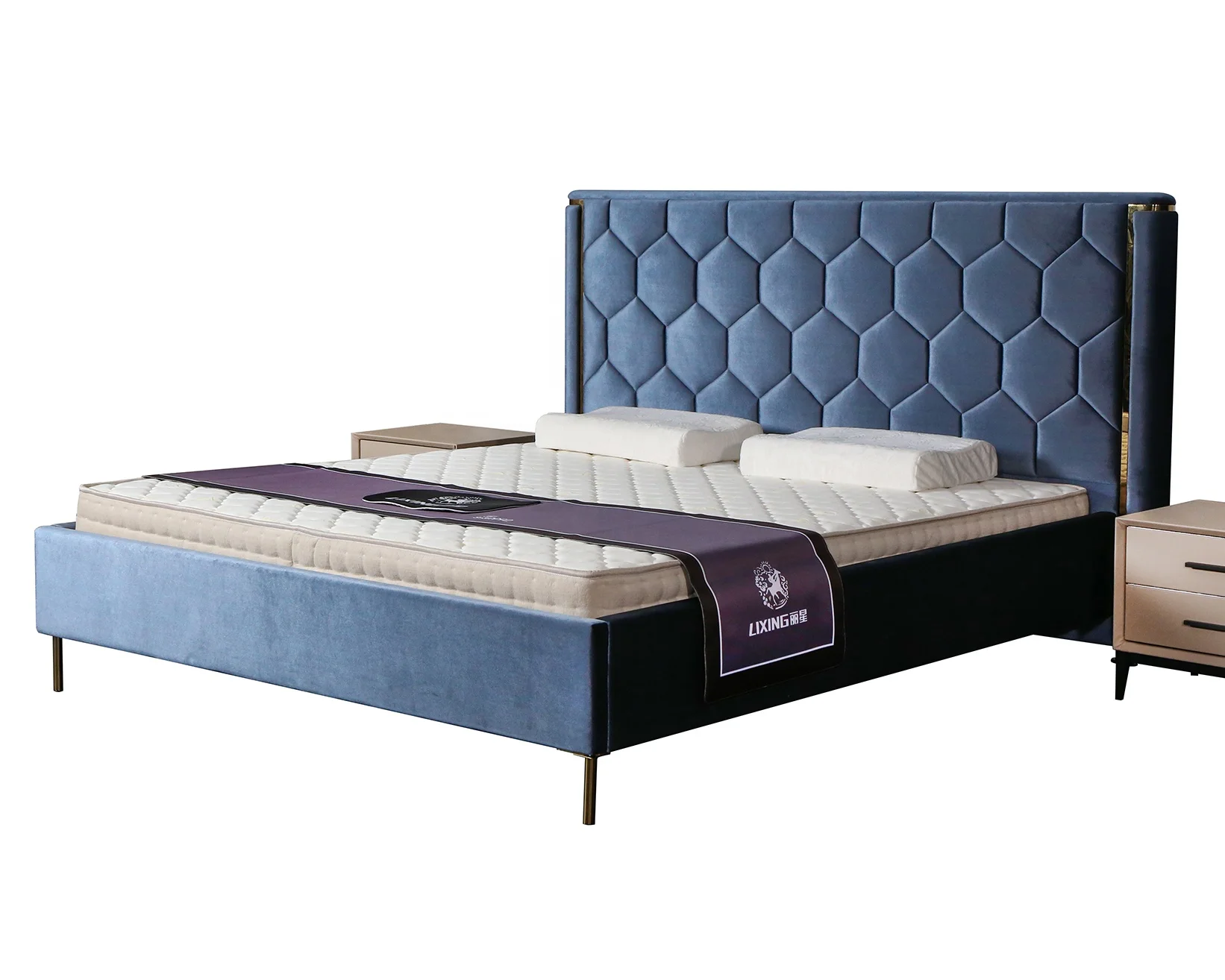 velvet fabric Luxury Design Modern Camas queen size bed