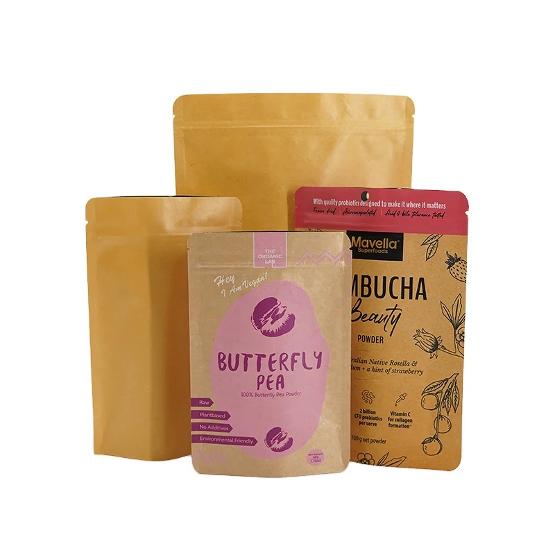 Wholesale Custom Logo Paper Stand Up Zip lock Food-grade Matte Water Proof Pouch Kraft Bag With Clearly Window
