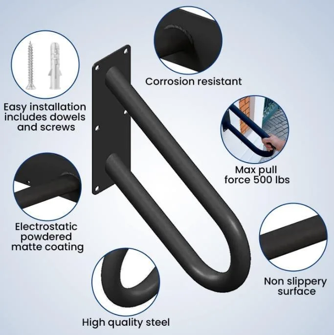 Safety Grab Bar Black Handle and Outdoor Balance Hand Rail Support for Elderly Disabled Villa hotel shopping mall Application