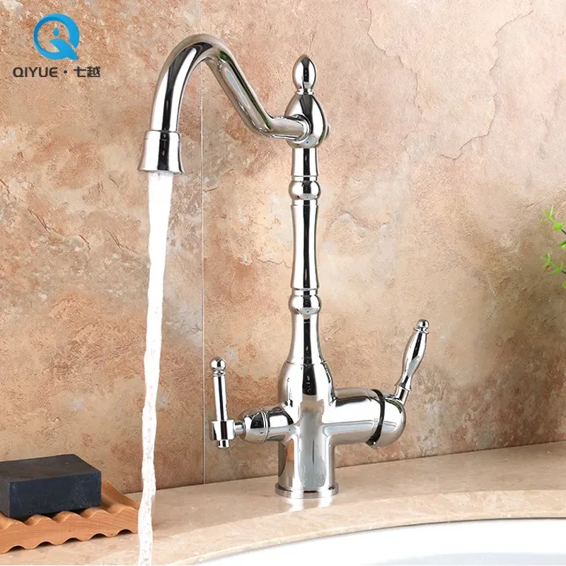 2 Handle High quality 3 way double handle black painted hot and cold water filter kitchen sink faucet tap