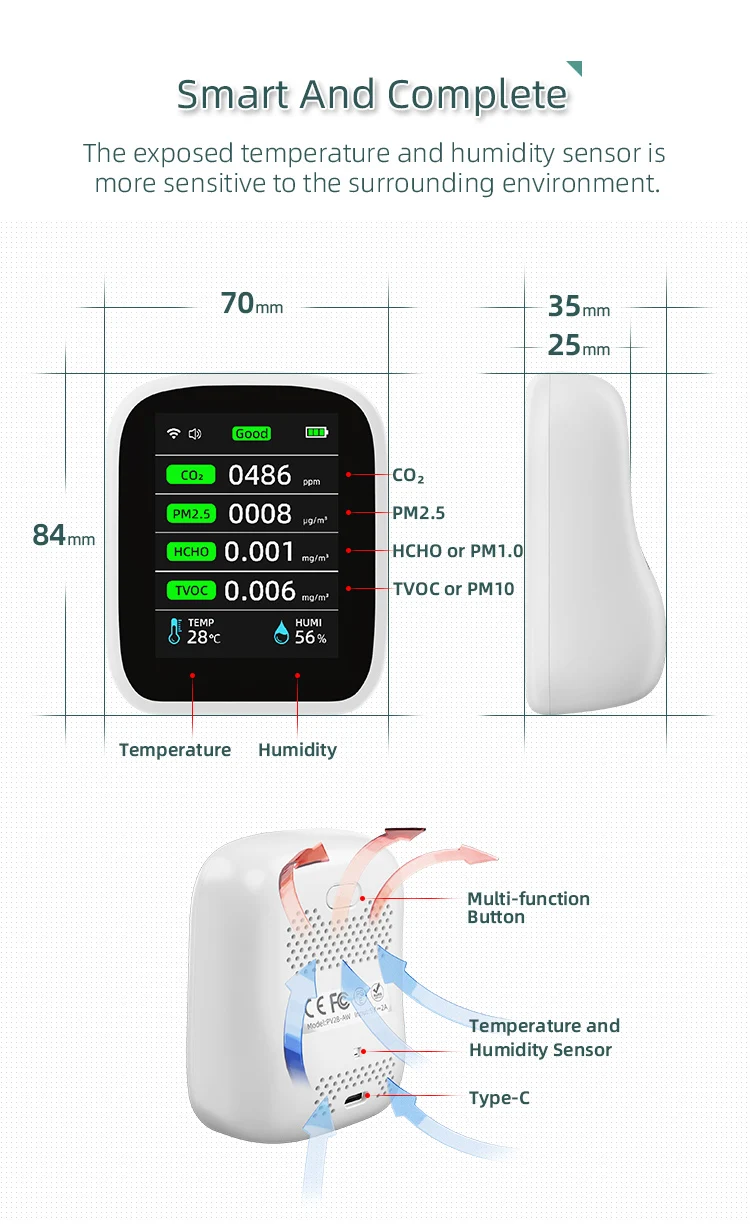 2023 Air Quality Monitor Fine Dust Meter CO2 PM 2.5 PM 1.0 PM 10 Meter With Humidity and Temperature