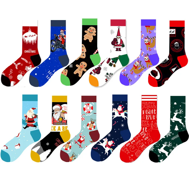 Merry Christmas Fancy Calcetines Medias Cotton Cheap Crew Socks Santa Claus Soft Cozy Socks