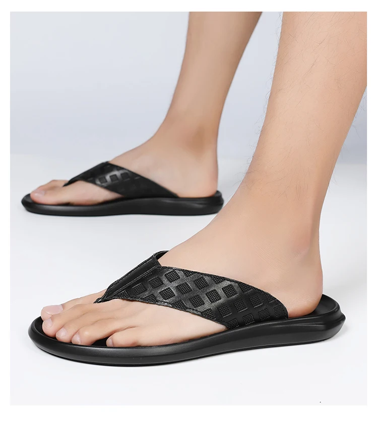 cool summer thong flat embossed leather sandals size 38-44 casual beach shoes for men
