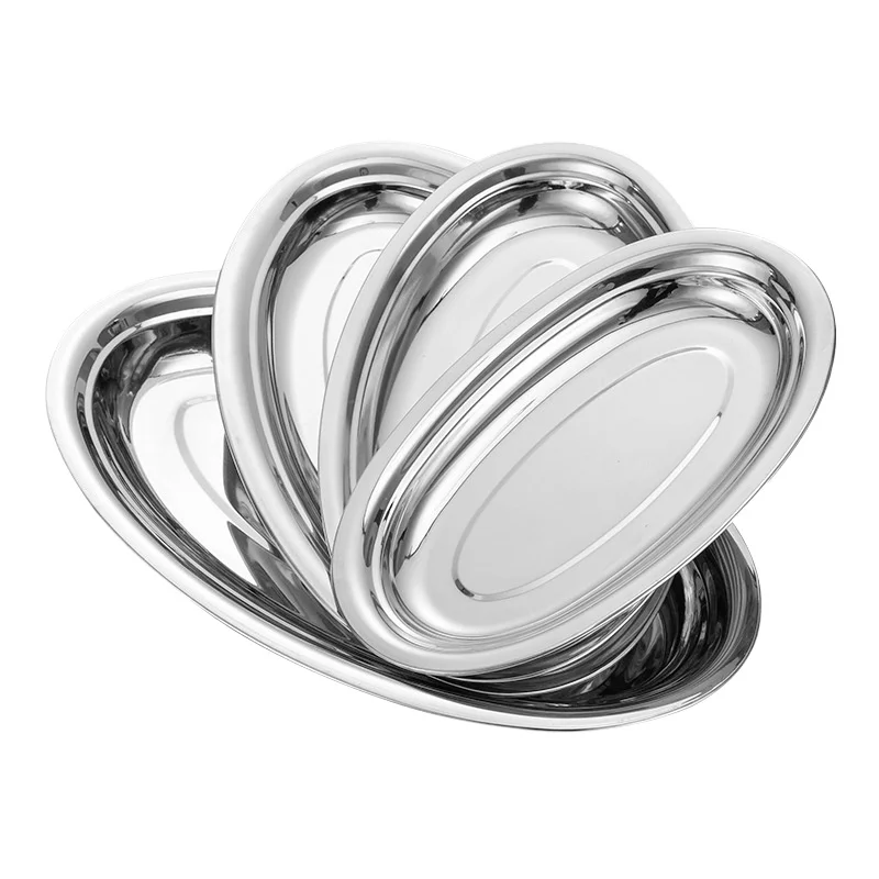 Huge Stainless Steel Oval Fish Plate 45CM/50CM/56CM/62CM Dishes Egg Tray Food goldServing Tray extra large Resists Warping