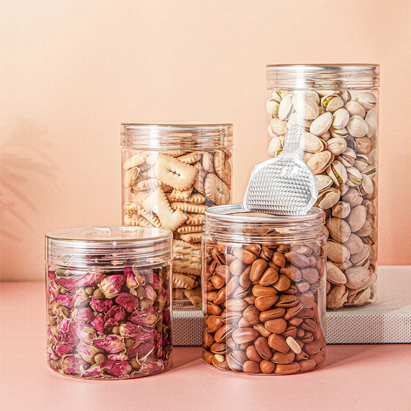 Custom Plastic Food Packaging 6oz 12oz 16oz Cookie Candy PET Storage Jars With Lids