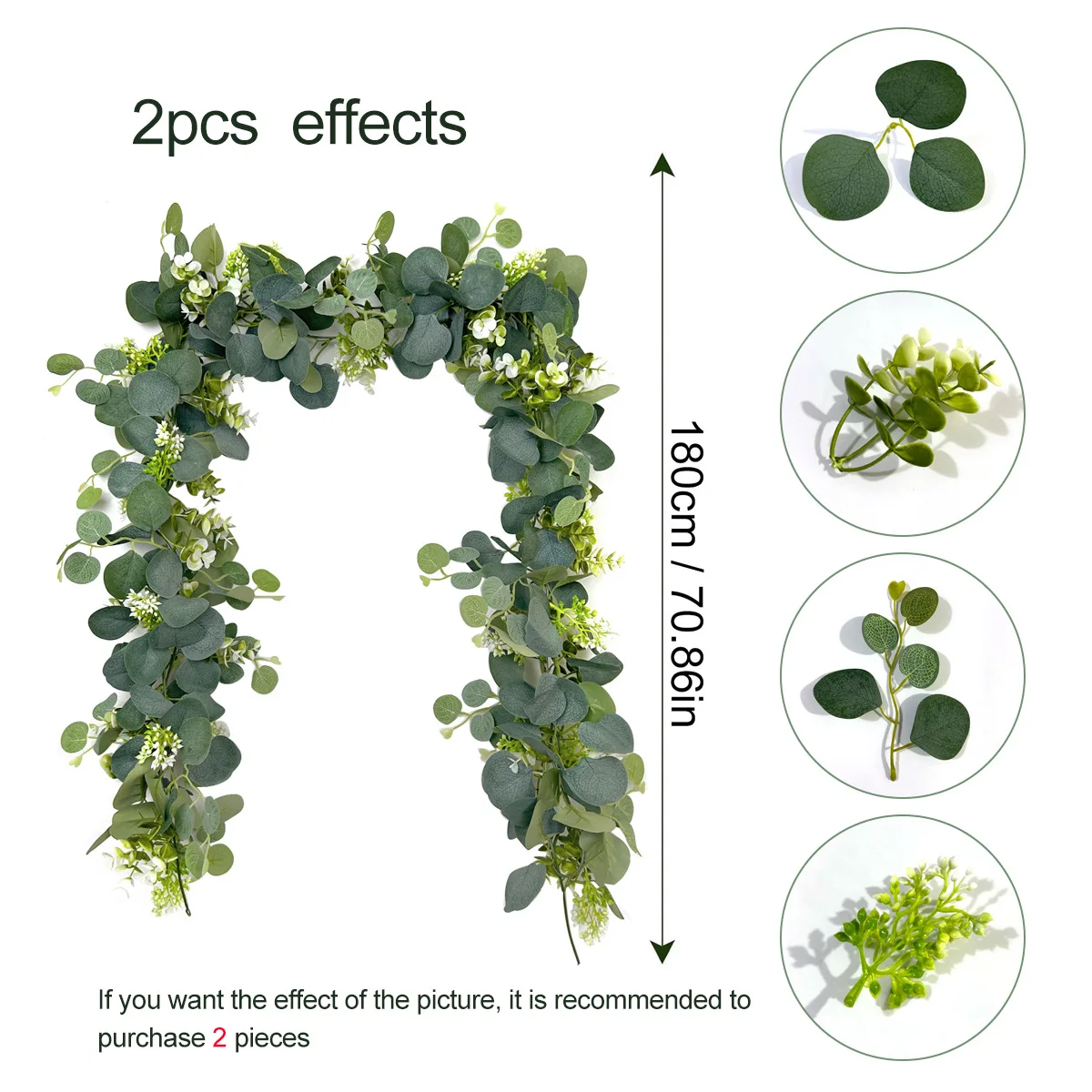 70in/5.9ft Plastic Eucalyptus Garland Artificial Flower Camellia Rattan Faux Greenery DIY Leaf Vine for Home Indoor Front Decor