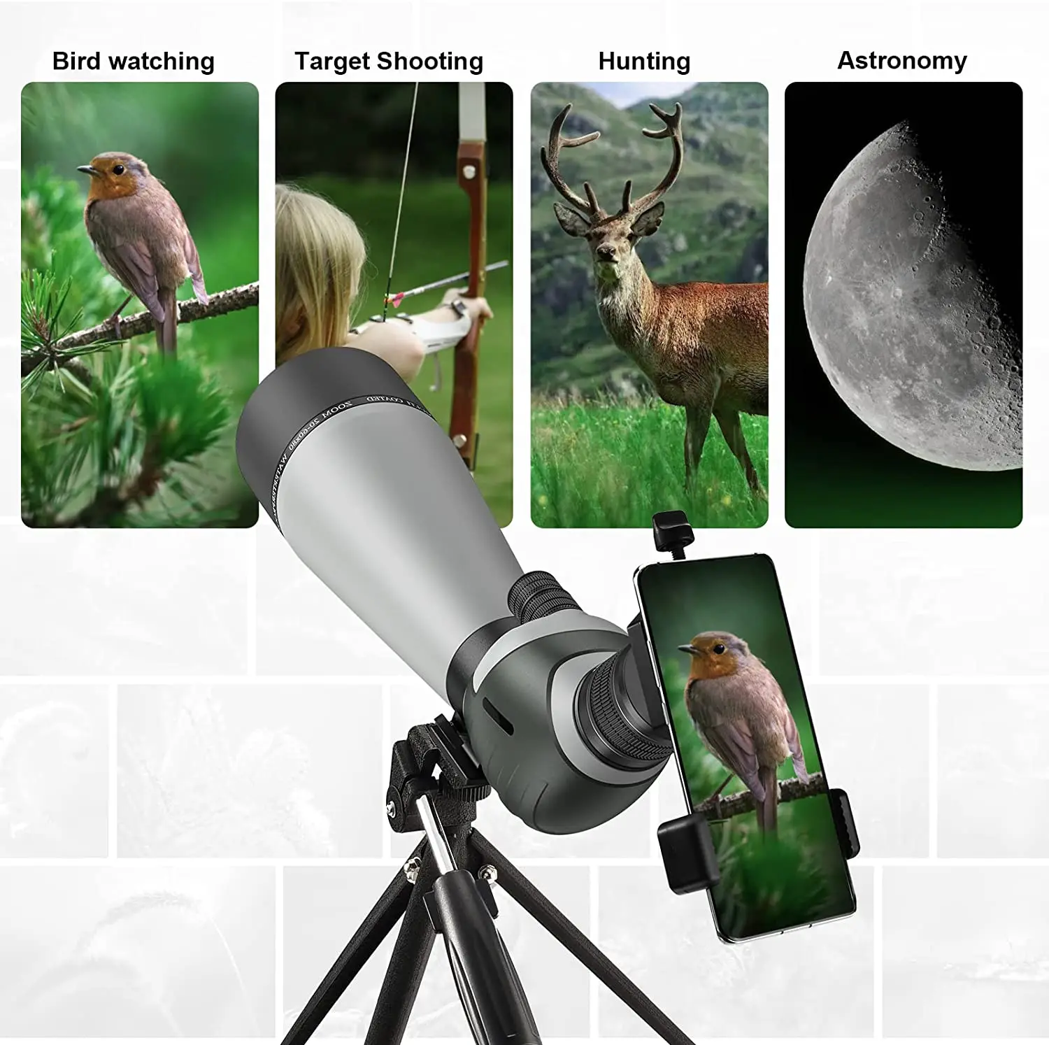 SUNCORE 20-60X80 точечная труба со штативом, сумка для переноски, двойная фокусировка и большой окуляр 24 мм-HD BAK4 точечная труба