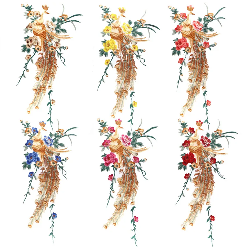 Chemical Lace Fabric Embroidery Corsages Appliques Patch Phoenix Peacock Flower Patch