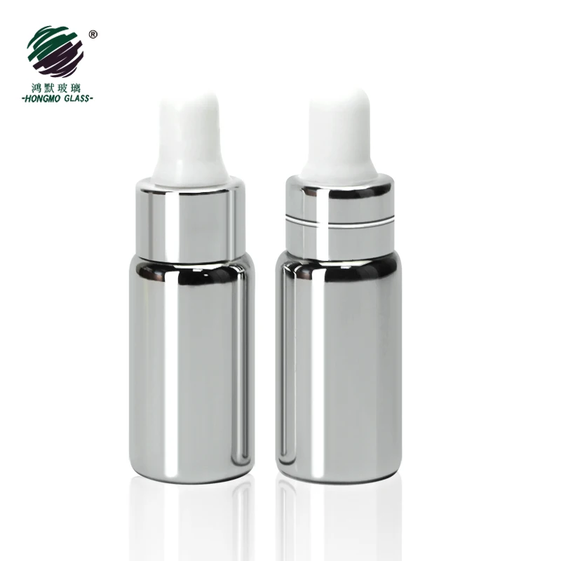 5 ml shiny silver electroplated small mini glass vials 5ml glass dropper bottle for serum essential oil samples packaging