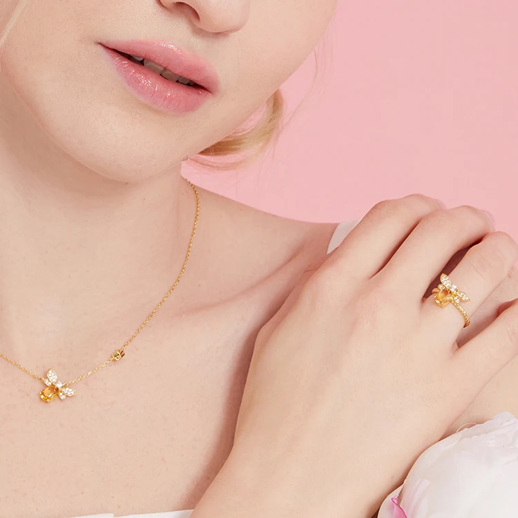 V&R Ring Jewelry Women Schmuck 18K Gold Plated Enamel Honey Charm Adjustable Bee Rings For Women