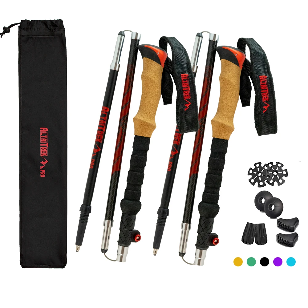 Foldable 3K Carbon Fiber Folding Trekking Poles Collapsible Hiking Poles Stick with Stable Twist Lock