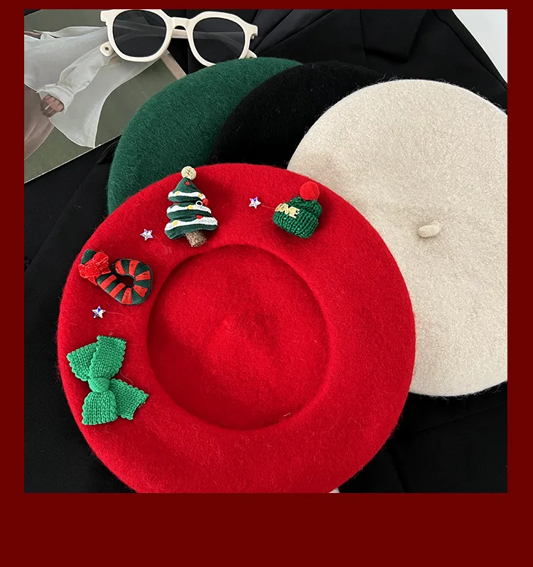 Hotsale Christmas Berets Woolen Cute Vintage Knitted Beret Lady Autumn Winter Knitted Beret For Women
