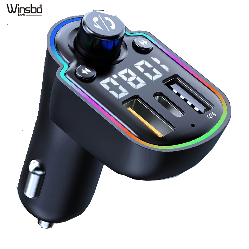 Новинка 2022, автомобильный беспроводной комплект громкой связи для телефонных звонков, Fm-передатчик с синими зубьями и цветной светодиодной подсветкой, mp3-плеер, автомобильное зарядное устройство