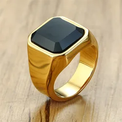 Wholesale Custom Logo Signet Male Blank Metal Finger Red Stone Ring 316l Stainless Steel Plated Black Gold Men Gemstone Rings