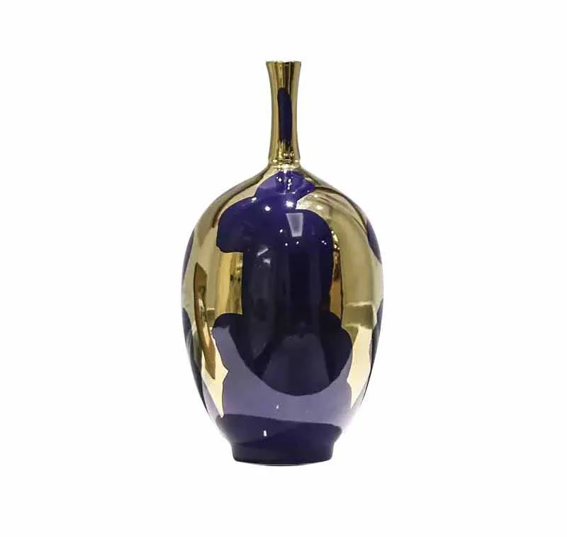 Hot selling new design ceramic vase Modern Design Home Decorative Vase Ceramic Purple and Gold Narrow Neck Vase