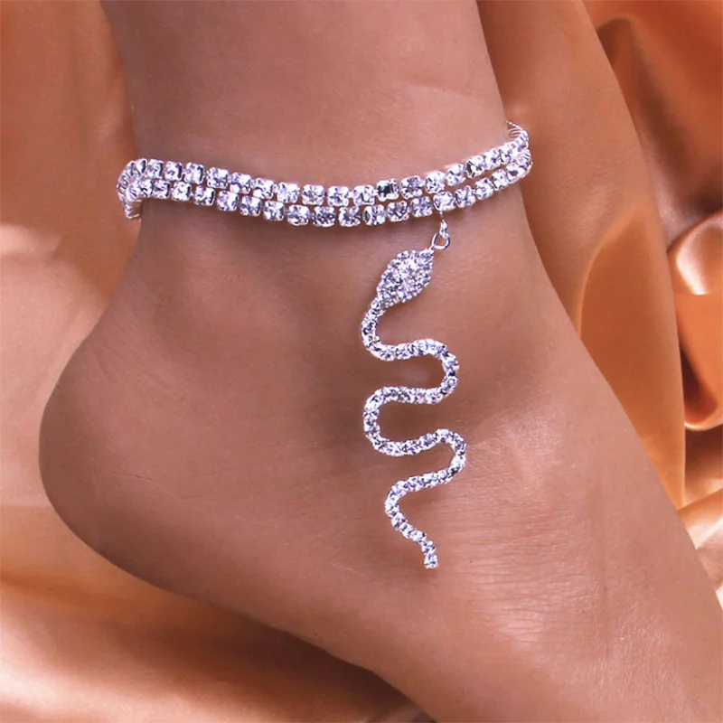 
2021Hip hop Gold plated Color Rhinestone Zodiac Tennis Chain Anklet Crystal Animal Snake Anklet Foot Jewelry For Women 