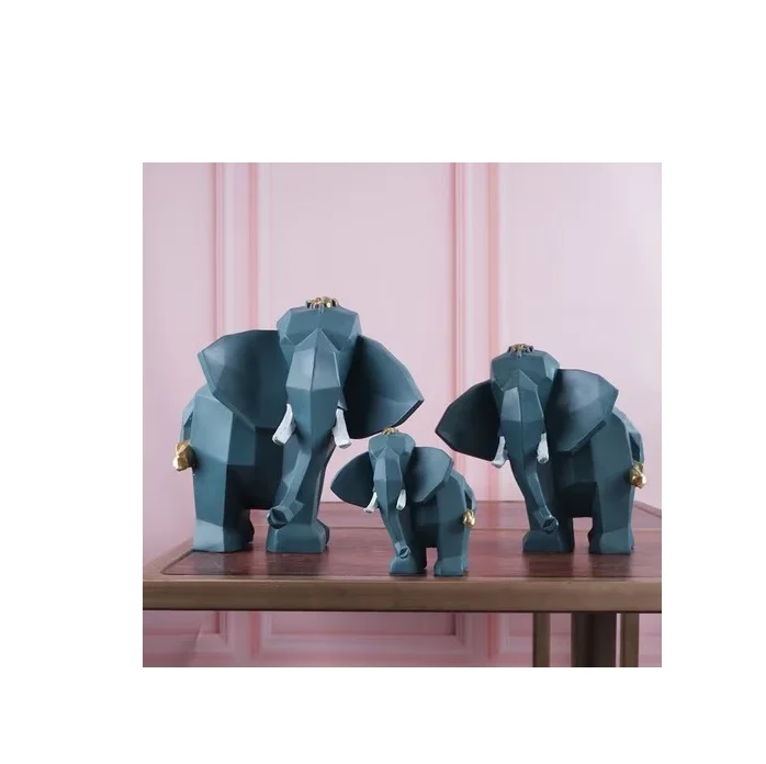 Premium Set of 3 Elephant Figurine Animal Statues Attractive Ink Decor Design in Resin Home Sculpture Art From India Export Sale
