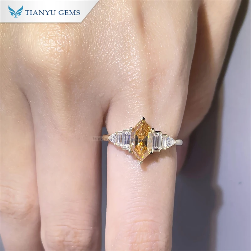 Tianyu gems 925 silver white gold plated champagne color moissanite women ring