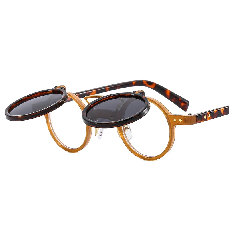 wholesale round frame flip sunglasses retro steam punk fashion sunglasses double lens