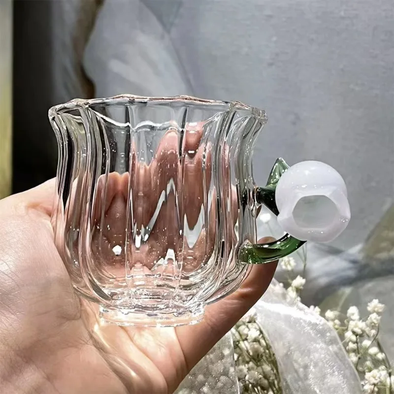 DD3148   Lily Valley Flower Handmade Home Office Glass Milk Coffee 3D Cup Tea Cup Bell Orchid Creative Gift