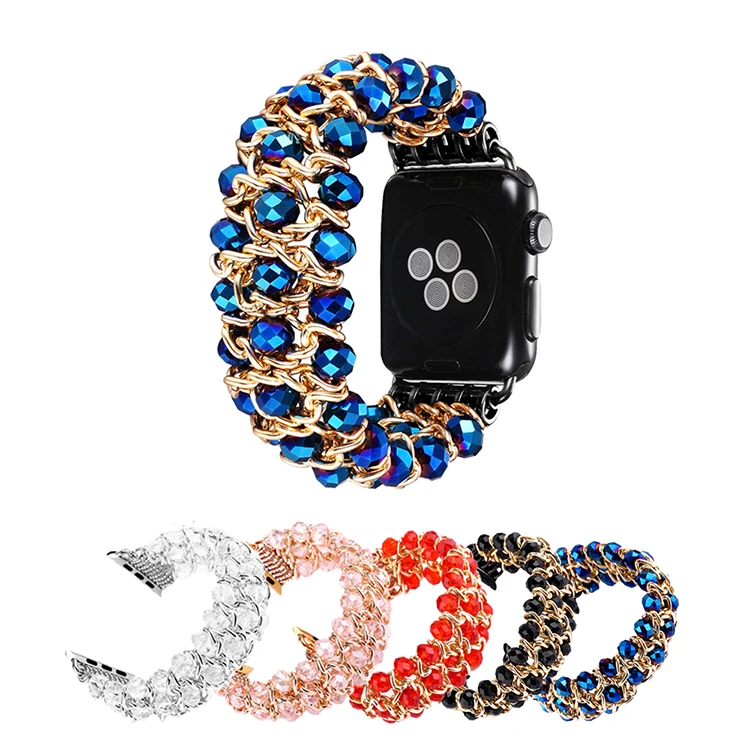 Ремешок Женский с бусинами для Apple Watch Band, эластичный роскошный браслет с жемчугом для iWatch Series 6 5 4 3 SE 38 мм 40 мм