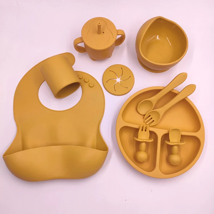 baby supplies food grade silicone bib sippy cup snack cup unbreakable cutlery for baby feeding set