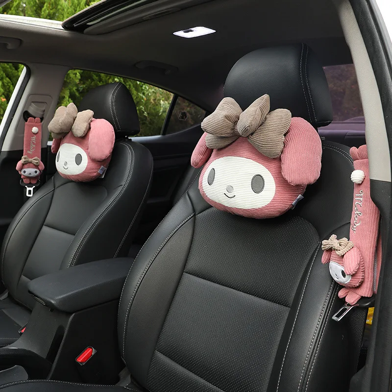 Cute Cartoon Retro Corduroy Pink Rabbit Cat Car Headrest Shoulder Guard Seat Belt Decorative Cover Pillow Waist