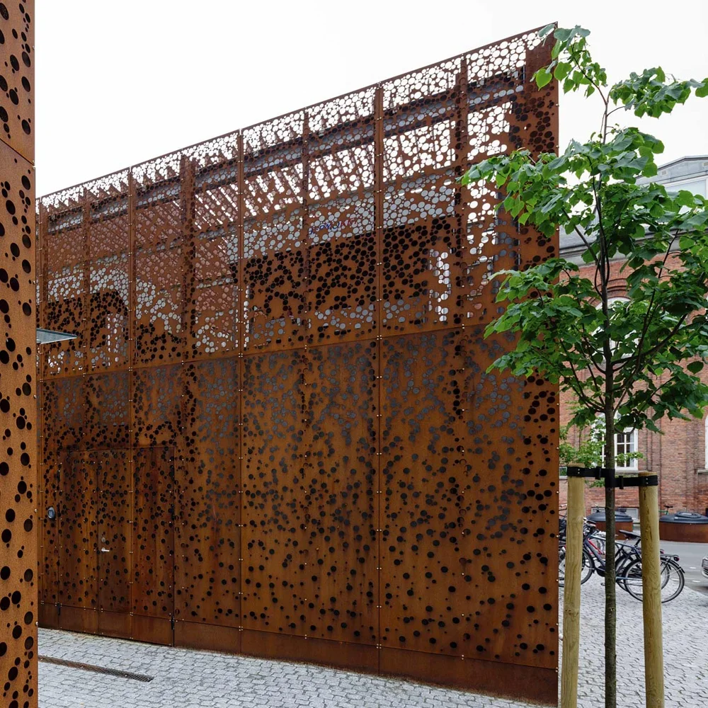 Laser cut corten steel perforated curtain wall cladding natural rust decorative cladding panels for hotels projects