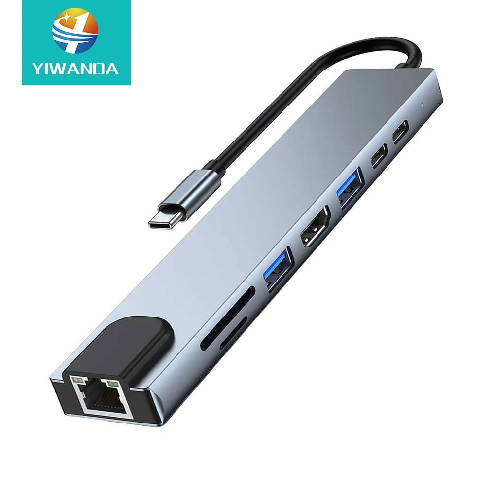 New Arrival 8 In 1 Usb C Hub Docking Station Ethernet Charging Hdmi Tipo C Usb Hub 3.0 Type C Usb Hub