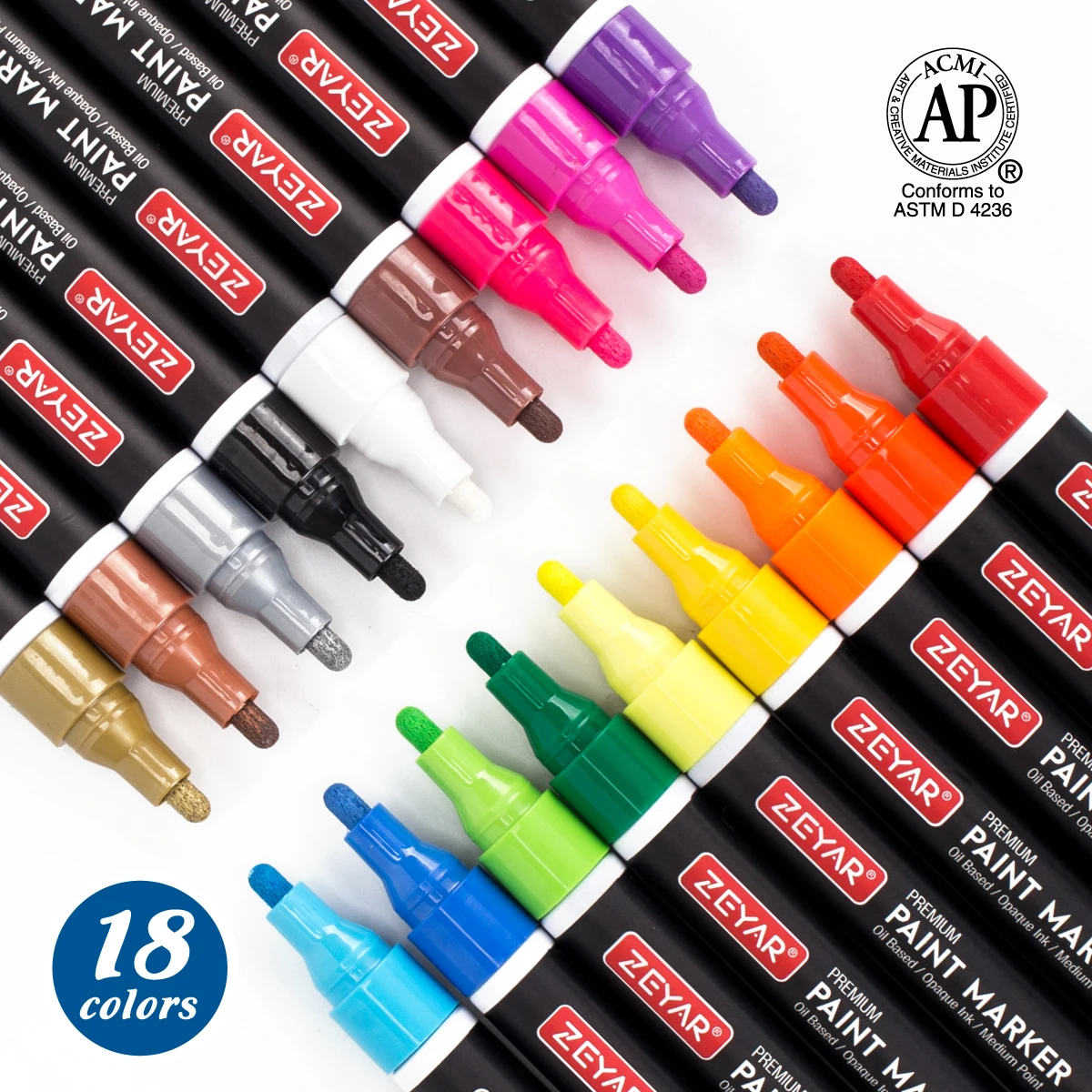 ZEYAR Paint Pens Medium Point Oil based Paint Marker for Rock Painting and DIY 18 Colors Amazon Hot selling