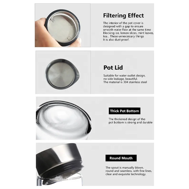 Custom Heat Resistant Stainless Steel Lid Borosilicate Glass Pitcher 1000ml Water Jugs Glass Crystal Pitchers