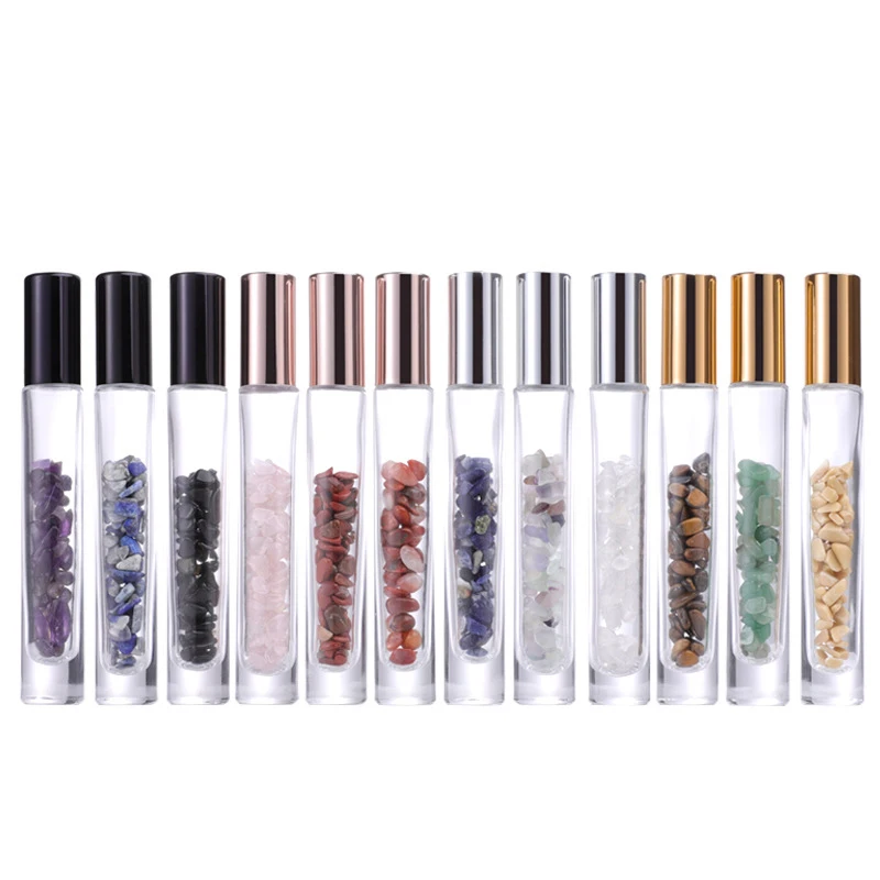 Empty 10ml Essential Oil Perfume  Crystal Chips Glass Bottles Crystal Roller Oil Perfume Bottle