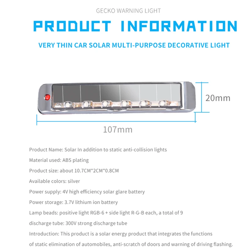 Solar Wiring-free Colorful Atvs Flashing Tail Light Warning Auto Led Lights For  Car