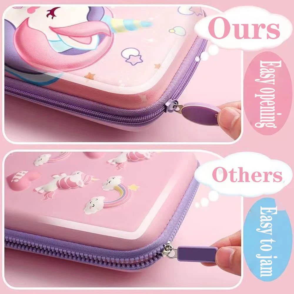 Custom EVA Hard Shell Primary School Girls Stationery Bag Multi Functional Waterproof Pressure Resistant Pencil Case For Kids